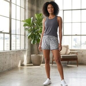 BlevonH Womens Space Dye Athletic Shorts Grey White Liner Drawstring Small